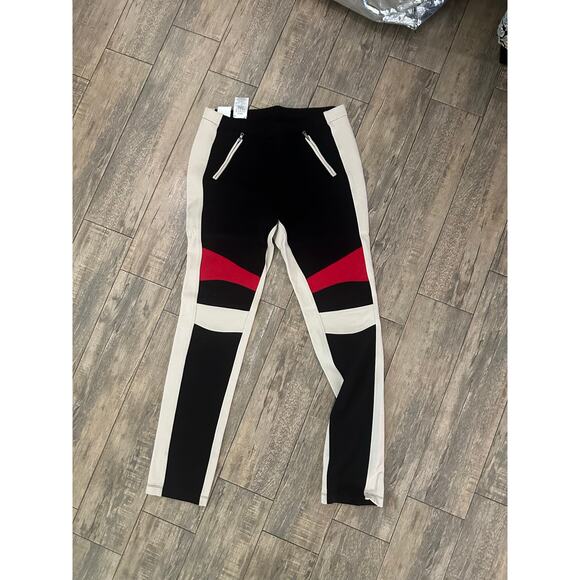 BCBGMAXAZRIA Women's Black White Bond Coloblocked Leggings Size Large - Picture 2 of 7